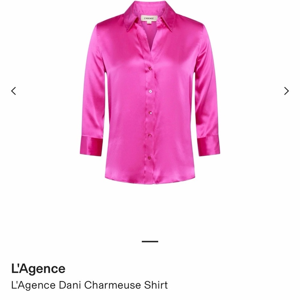L'AGENCE Dani Fuchsia Satin Button Down Shirt XS